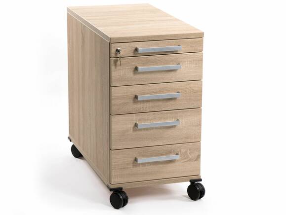 OFFICE ONE Rollcontainer groß mit 4 Organisationsschubkästen, Material Dekorspanplatte