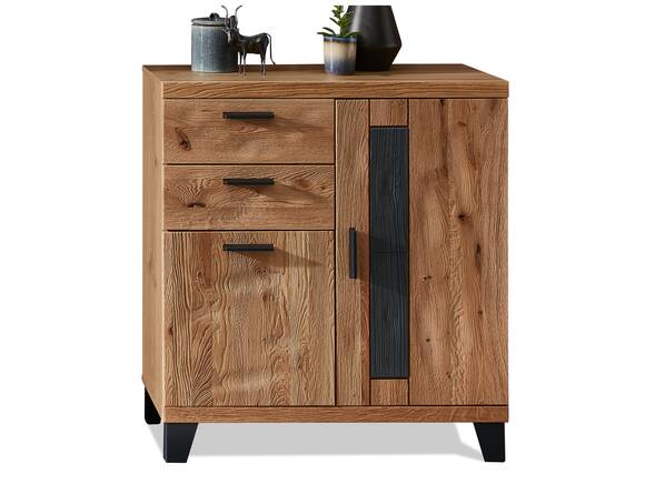 PERLINO Schuhschrank, Front Massiv, Wildeiche geschroppt