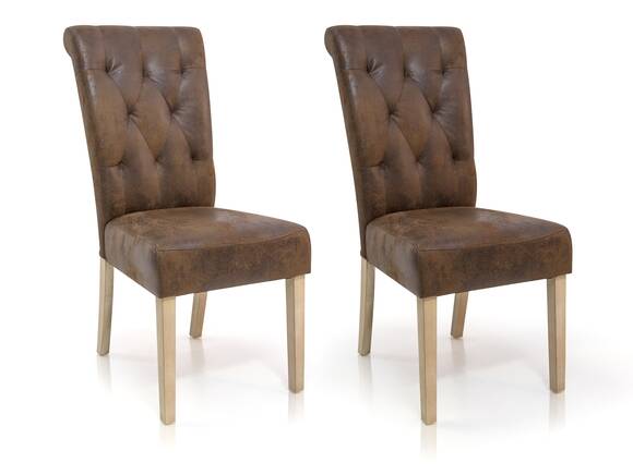 PRISCA 2er Set Polsterstühle, Material Microfaser/Massivholz
