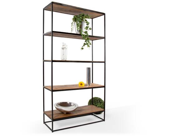 BERTY Regal, 5 Böden, Material Recyclingholz/Metall schwarz