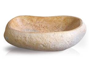 ROCKO Aufsatzwaschbecken, Naturstein, oval, River Stone gelb