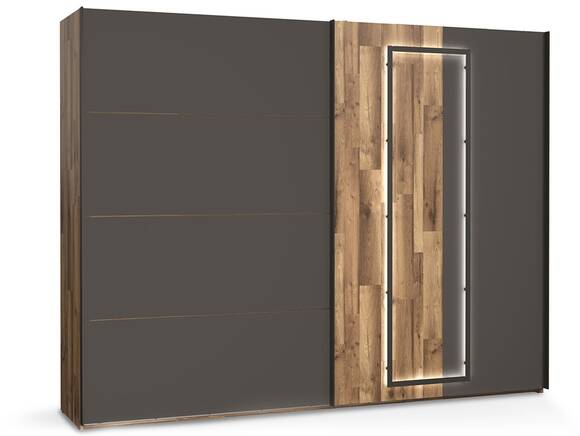 SESTRA Schiebetürenschrank, Material Dekorspanplatte, stabeichefarbig /grau