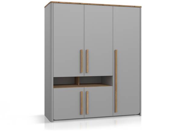 SPARKI Kleiderschrank, Material Dekorspanplatte, Grau/Catania Eichefarbig