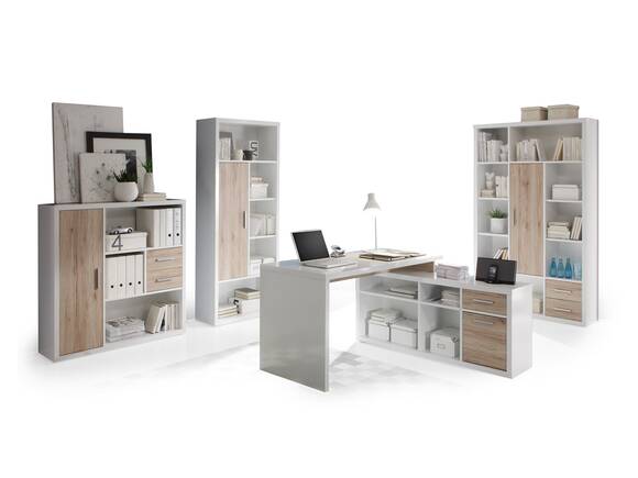 TOKIO Komplett Büro, Material Dekorspanplatte, weiss/Eiche sanremofarbig