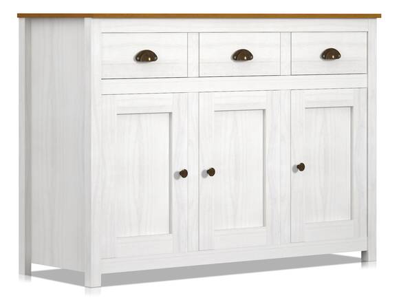 TRICO Sideboard, 3 Türen, Material Massivholz, weiss/eichefarbig