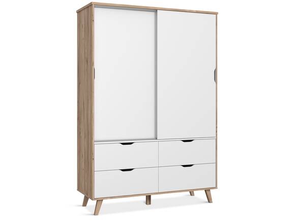 VALERIO Kleiderschrank, Material Dekorspanplatte, Plankeneiche Nachbildung/Weiss