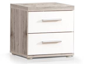 WALDY Nachtkommode mit 2 Schubkästen, Material Dekorspanplatte, sandeichefarbig/weiss