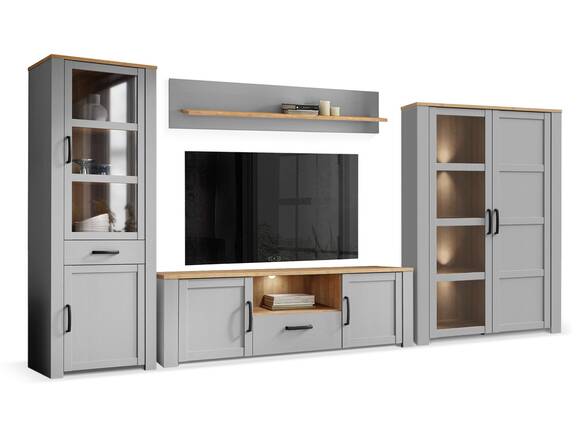 BRISCO Wohnwand, Material Dekorspanplatte, eichefarbig/grau
