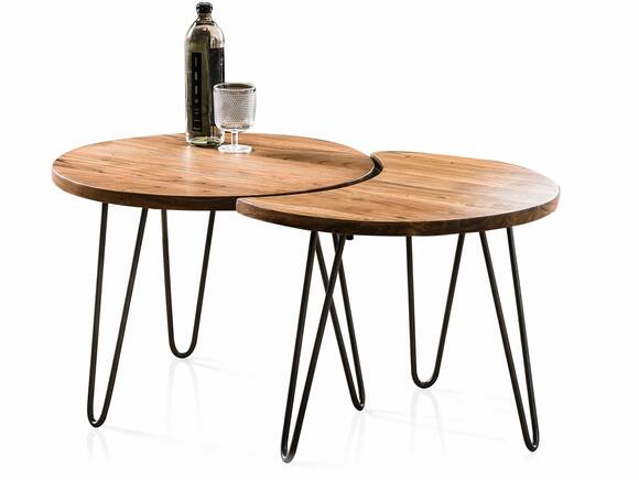 ZURI 2er Set Couchtische rund, 60 cm, Material Massivholz, Akazie
