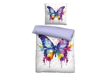 BIBERNA Linon Bettwäsche 135x200+80x80 Schmetterling bunt