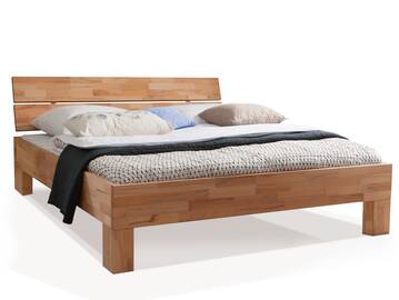 LÖWEN 4-Fuß-Massivholzbett, mit Kopfteil 140 x 200 cm | Buche unbehandelt | Standardhöhe
