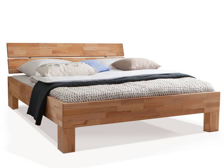 LÖWEN 4-Fuß-Massivholzbett, mit Kopfteil 180 x 200 cm | Buche unbehandelt | Standardhöhe