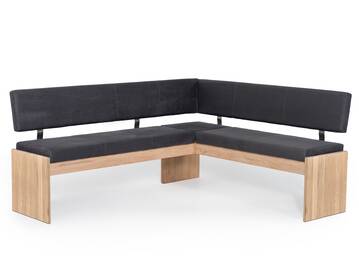 SIRION Eckbank mit Truhe aus Eiche, Material Massivholz/Bezug Mikrofaser 167 x 147 cm | dunkelgrau