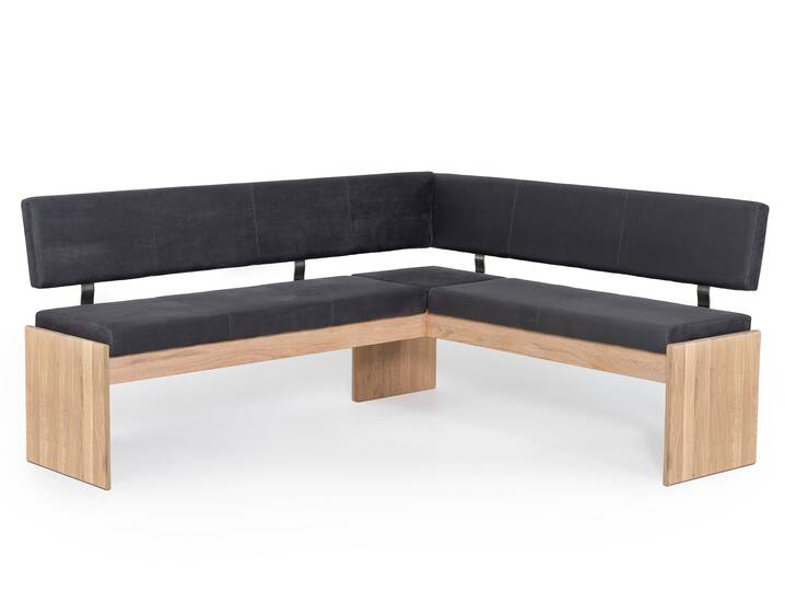 SIRION Eckbank mit Truhe aus Eiche, Material Massivholz/Bezug Mikrofaser 167 x 147 cm | dunkelgrau