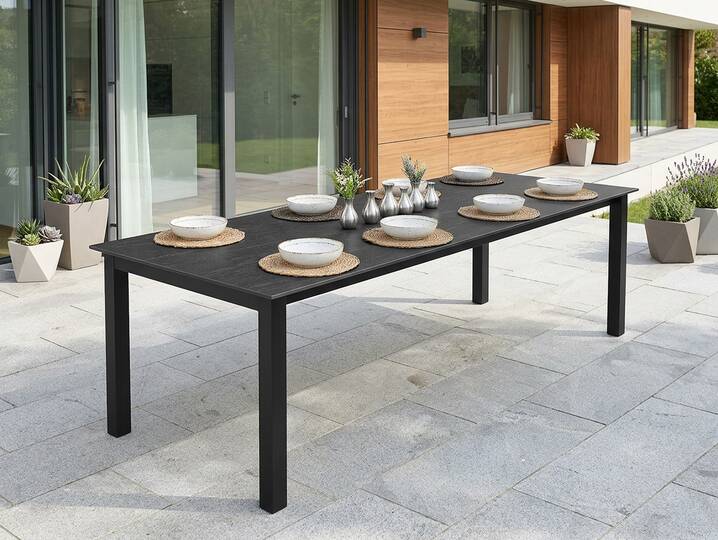 MONTARO XL Gartentisch ausziehbar, Material HPL / Metall, 210/300x100 cm Dunkelgrau