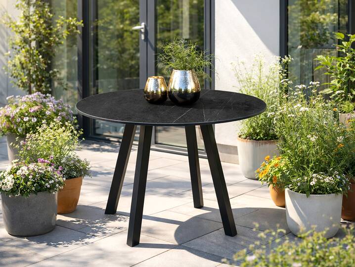 Levent Esstisch rund, Material HPL / Metall 80 cm | Dunkelgrau
