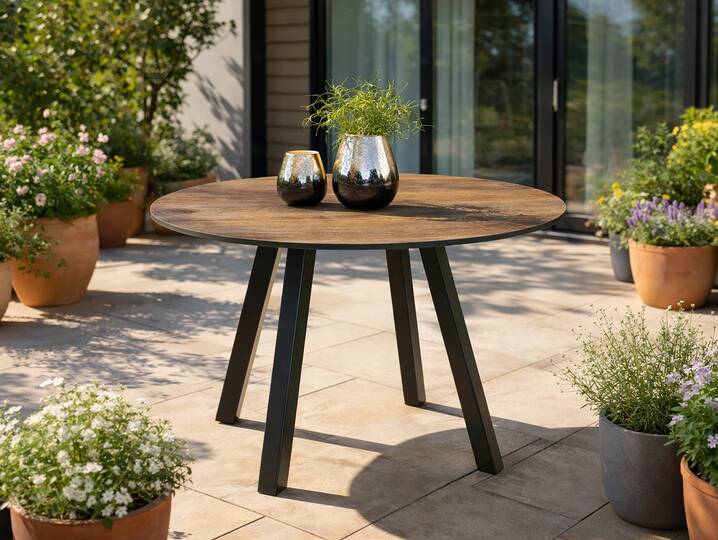Levent Esstisch rund, Material HPL / Metall 80 cm | Eichefarbig