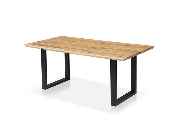 DAYTONA Esstisch II mit Baumkante, Material Massivholz / Gestell Metall schwarz pulverbeschichtet