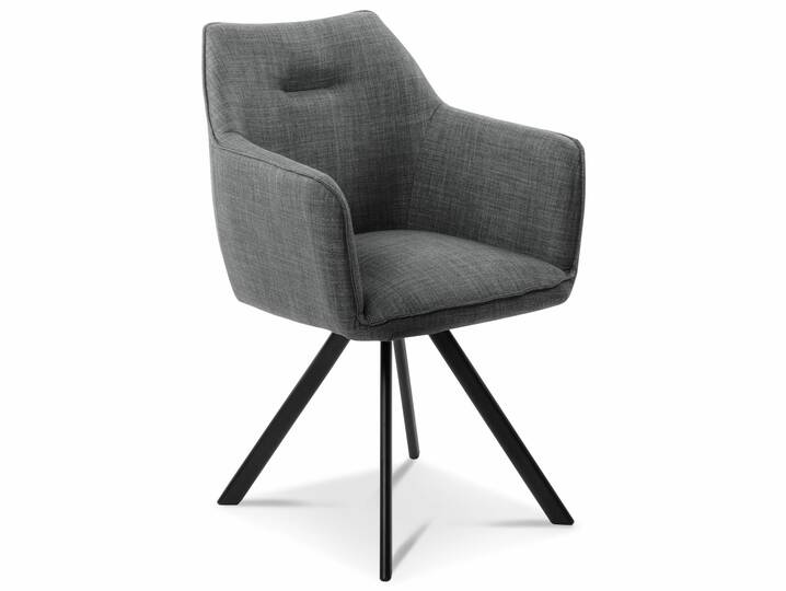 ROOKY 2er Set Schalenstuhl, Gestell Eisen schwarz/Bezug Stoff grau | ohne Drehfunktion