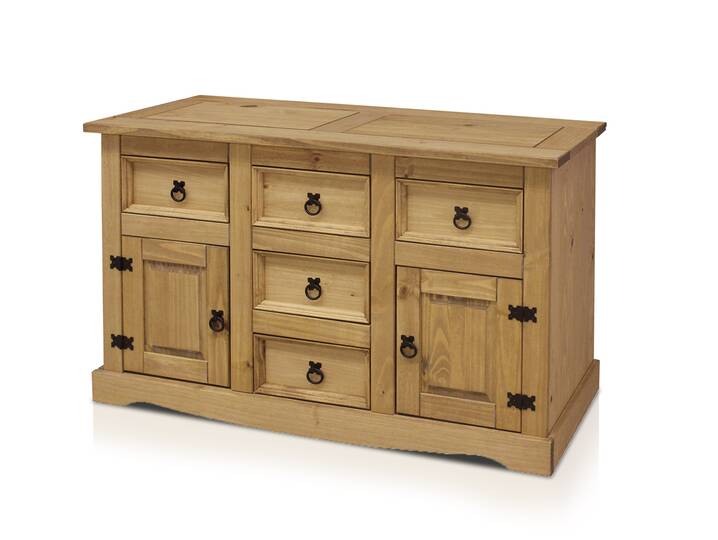 CORTON Kommode 2 Türen + 5 Schubkästen, Material Massivholz, Kiefer honigfarbig gewachst 