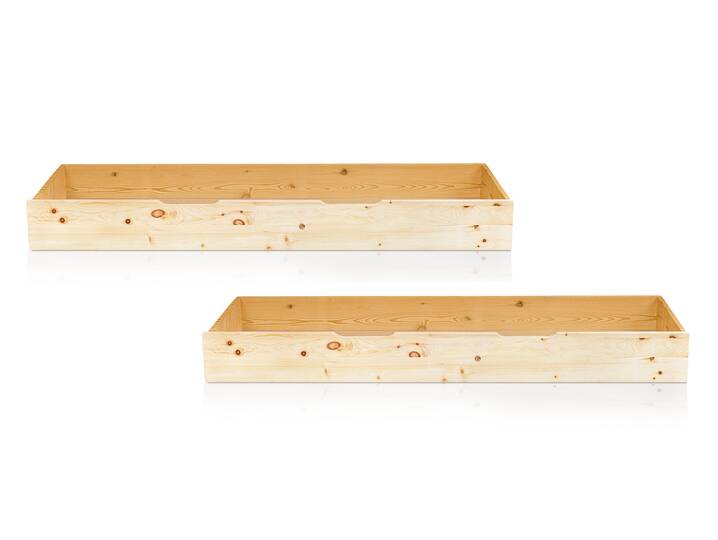 ZARUBA 2er Set Bettschublade auf Rollen, Material Massivholz, Zirbe Zirbe unbehandelt | Standardhöhe | Normallänge 