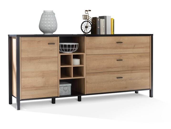 HAVANO Sideboard L II, Material Dekorspanplatte, Riviera Eichefarbig/schwarz