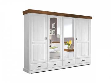 ROMAN Kleiderschrank / Drehtürenschrank, Material Massivholz, Kiefer 4-türig | weiss/honig