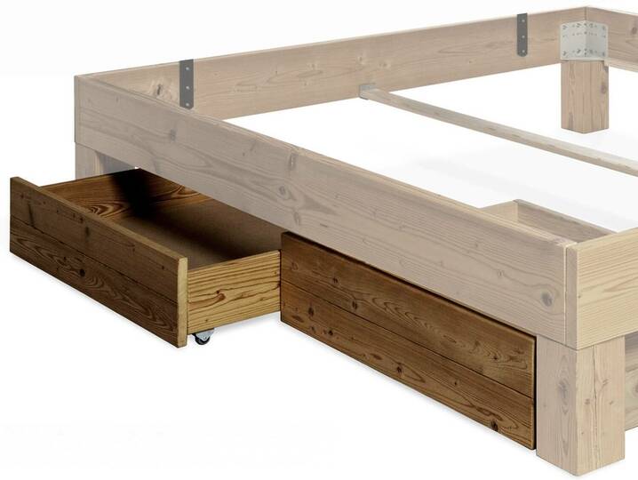 CURBY 2er Set Bettschubladen für 4-Fuß-Bett Überlänge | Material Massivholz, Thermo-Fichte, VINTAGE