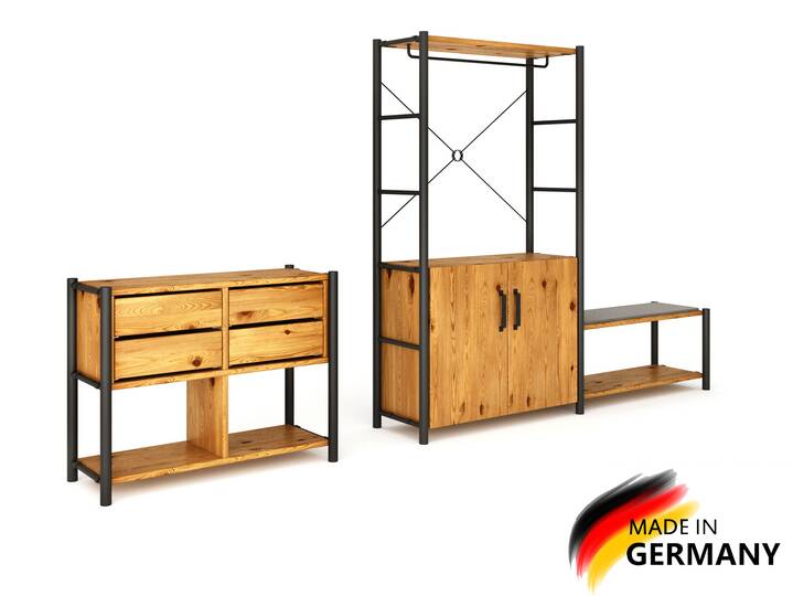 LIVERPOOL Garderobenset, Material Massivholz/Metall, Thermo-Fichte Natur