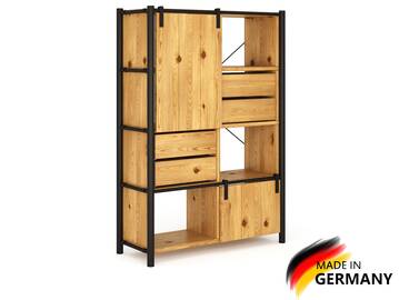 LIVERPOOL 5er Regal-Kombi II, Highboard aus Massivholz Thermo-Fichte, Metall schwarz