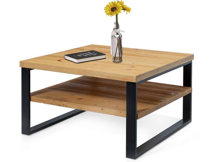 CURBY Couchtisch, rustikale Altholzoptik, Material Massivholz, Fichte gebürstet 60 x 84 cm | Natur