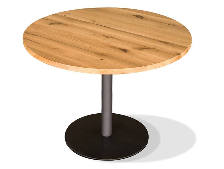 GASTRO Esstisch rund, Material Massivholz/Metall, Eiche lackiert 100 cm