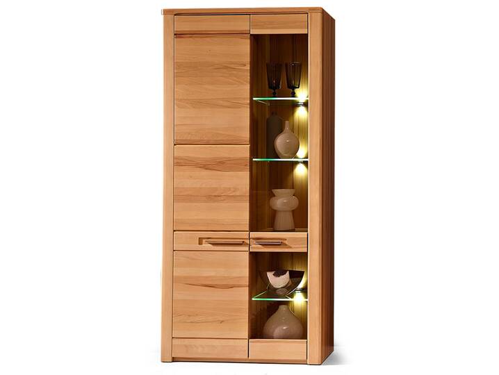 NESTOR PLUS Standvitrine hoch, Material Teilmassiv, Kernbuche lackiert