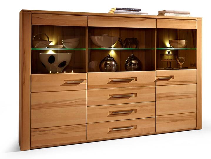 NESTOR PLUS Highboard, Material Teilmassiv, Kernbuche lackiert