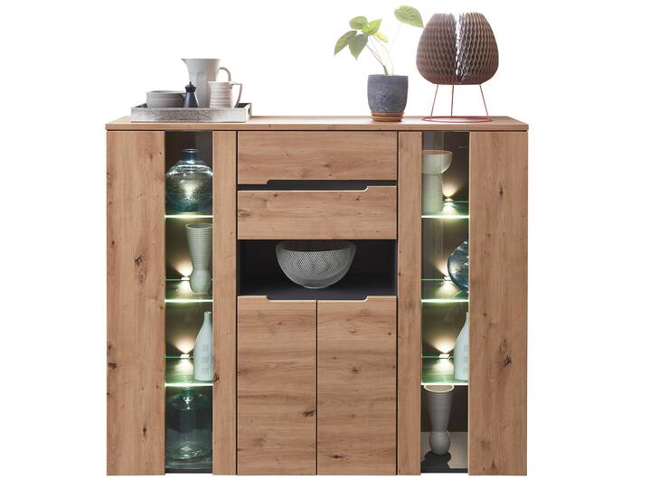 MAILAND Highboard, Material Dekorspanplatte Artisan eichefarbig / Graphit