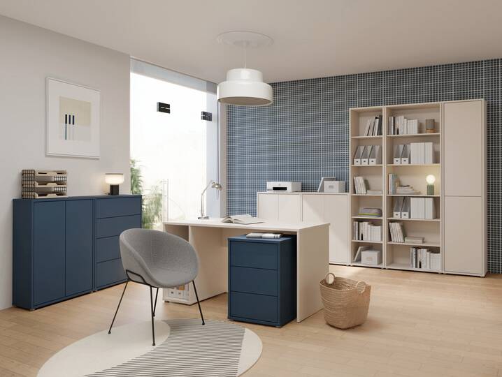 ADIAGO OFFICE Komplettbüro, Material Dekorspanplatte, sand/dunkelblau 
