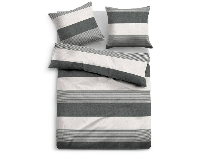 TOM TAILOR Bettwäsche Melange-Flanell, 135x200 cm, Streifen grau