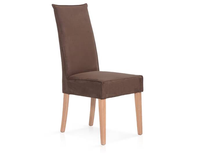 KARI Polsterstuhl / Hochlehner mit Komfortsitz, Material Kunstfaser Nubukoptik/Massivholz Buche | nougat