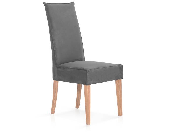 KARI Polsterstuhl / Hochlehner mit Komfortsitz, Material Kunstfaser Nubukoptik/Massivholz Buche | grau