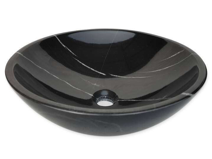 NARINA Aufsatzwaschbecken, Naturstein, rund, Schwarzer Marmor 