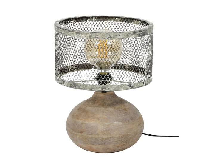 GREMI Tischlampe klein Gitterschirm mit Holzfuß