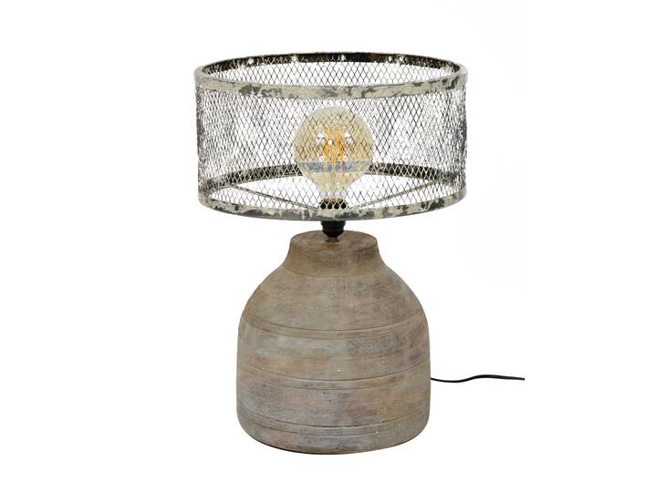 GREMI Tischlampe groß Gitterschirm mit Holzfuß