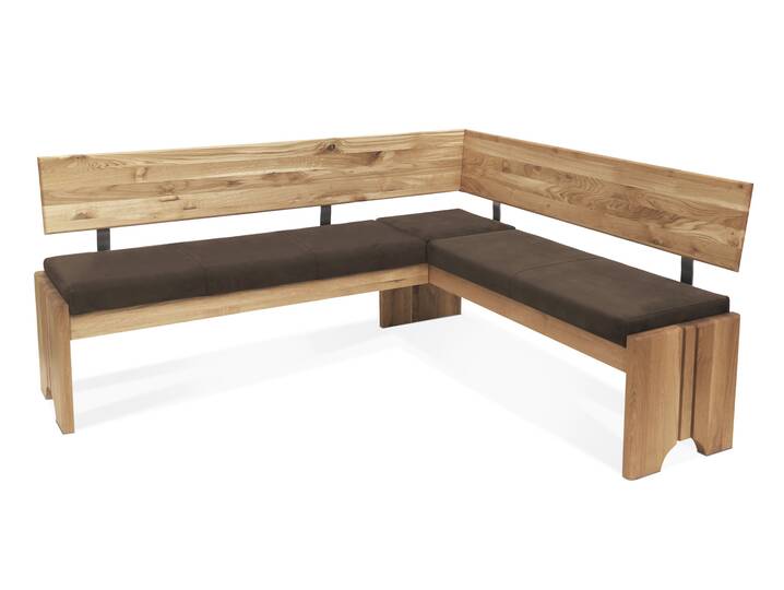 BERGAMO Eckbank mit Truhe aus Eiche, Material Massivholz/Bezug Mikrofaser 167 x 147 cm | braun