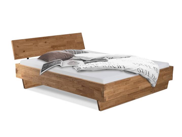 CORDINO Wangenbett aus Eiche, Material Massivholz, mit/ohne Kopfteil 90 x 220 cm | Eiche unbehandelt | gehackt | mit Kopfteil