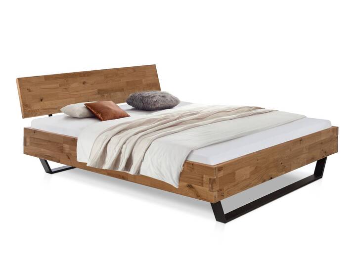 CORDINO Kufenbett aus Eiche, Material Massivholz, mit/ohne Kopfteil 120 x 200 cm | Eiche lackiert | gebürstet | mit Kopfteil