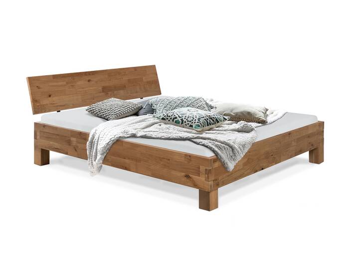 CORDINO 4-Fuß-Bett aus Eiche mit Kopfteil, Material Massivholz 200 x 200 cm | Eiche unbehandelt | gebürstet