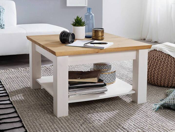 BORNHOLM Couchtisch, Material Massivholz, Kiefer weiss/eichefarbig 