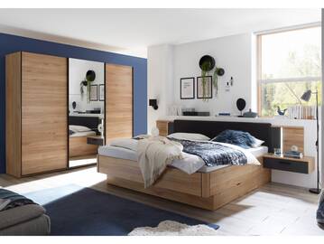 AUCKLAND Komplett-Schlafzimmer, Material Dekorspanplatte, Mauvella Oak Nachbildung/graphit
