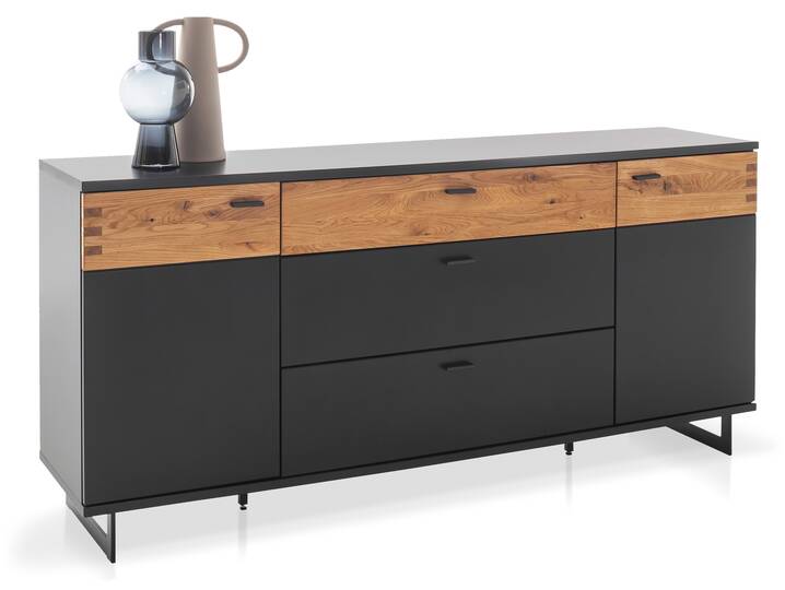 CESCO Sideboard, Material MDF, anthrazitfarbig/Absetzung Wildeiche massiv