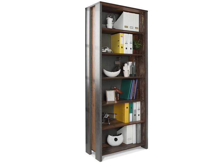 CASSIA Büroregal 6 Böden, Material Dekorspanplatte, Old Wood Vintage/betonfarbig